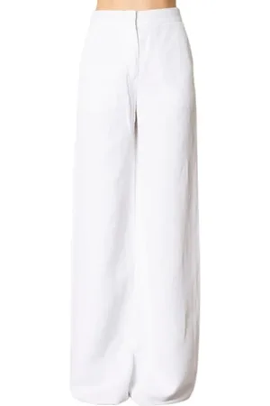 Max Mara Spodnie, Kobieta, Biały, M, Len, Białe, dopasowane spodnie palazzo z wiskozy