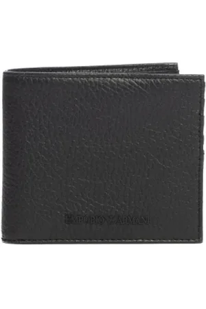 Emporio Armani Akcesoria, Mężczyzna, Czarny, ONE SIZE, Skóra, Czarny skórzany portfel bifold z logo