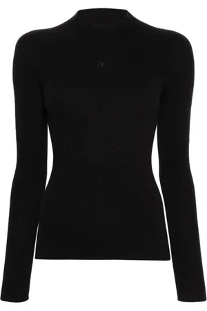 Courrèges Swetry, Kobieta, Czarny, L, Bawełna, Solar Sweater Ribbed Knit