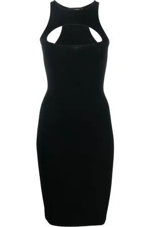Dsquared2 Sukienki, Kobieta, Czarny, S, Dzianinowa sukienka midi z wycięciami