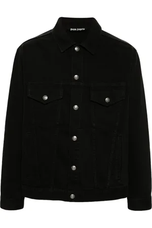 Palm Angels Kurtki, Mężczyzna, Czarny, M, Bawełna, Czarna kurtka jeansowa z wytłoczonym logo
