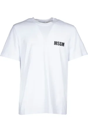 Msgm Koszulki, Mężczyzna, Biały, S, Bawełna, Bawełniany T-shirt z okrągłym dekoltem i logo