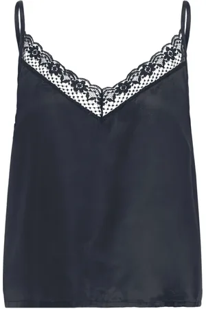 Part Two Koszulki, Kobieta, Niebieski, XL, Elegancki Ciemnoniebieski Top z Koronką