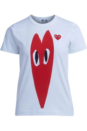Comme des Garçons Koszulki, Kobieta, Biały, S, Bawełna, T-shirt Stretch z Nadrukiem Serca
