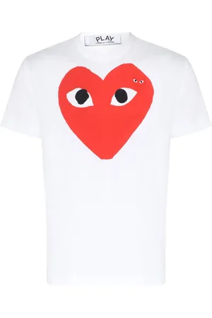 Comme des Garçons Koszulki, Mężczyzna, Biały, XL, Bawełna, Biała koszulka T-shirt z czerwonym nadrukiem serca