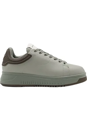 Emporio Armani Buty, Mężczyzna, Zielony, 42 EU, Skóra, Zielone skórzane trampki w stylu retro