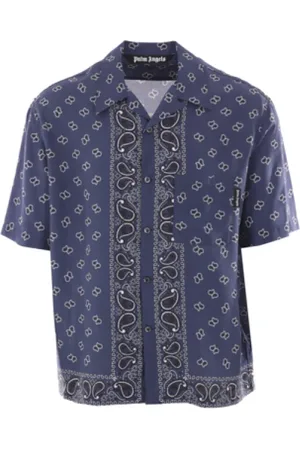 Palm Angels Koszule, Mężczyzna, Niebieski, M, Granatowa koszula bowlingowa w paisley