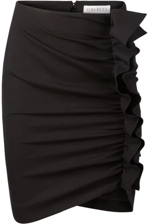 Nina Ricci Spódnice, Kobieta, Czarny, S, Czarna Spódnica z Mieszanki Wełny z Drapowaniem