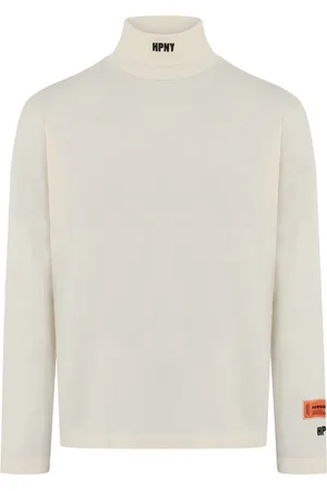 Heron Preston Koszulki, Mężczyzna, Biały, S, Bawełna, T-shirt z golfem i haftowanym logo