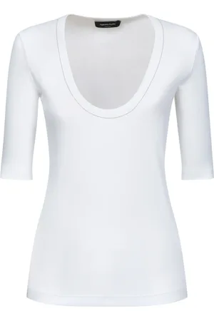 Fabiana Filippi Koszulki, Kobieta, Biały, M, Bawełna, T-shirt z głębokim dekoltem w serek