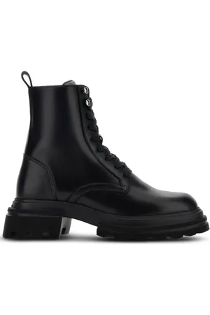 Hogan Buty, Kobieta, Czarny, 36 EU, Skóra, Czarne skórzane botki sznurowane