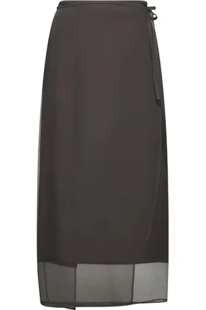 Brunello Cucinelli Spódnice, Kobieta, brązowy, M, Bawełna, Wrap Midi Skirt