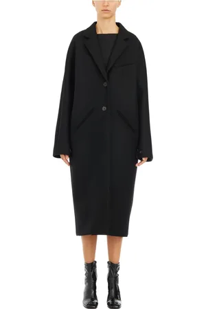 Courrèges Płaszcze, Kobieta, Czarny, S, Wełna, Wełniany płaszcz Cocoon Long
