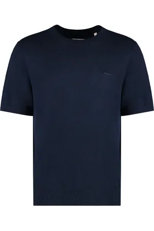 GANT Koszulki, Mężczyzna, Niebieski, M, Bawełna, Sweter z prążkowanym dekoltem typu crew-neck