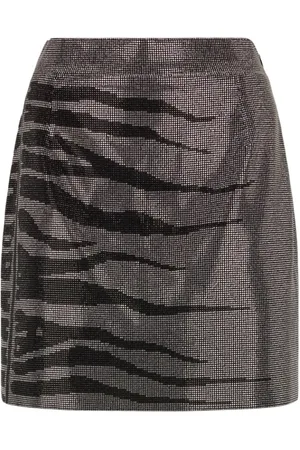 Roberto Cavalli Spódnice, Kobieta, Szary, S, Poliester, Biała Mini Spódniczka z Cekinami Tigress