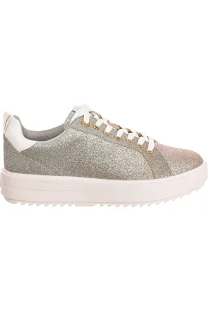 Michael Kors Buty, Kobieta, Szary, 38 EU, Bawełna, Błyszczące Sneakersy, Okrągły Nos, Sznurowane, Gumowa Podeszwa