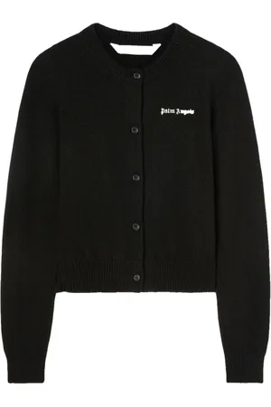 Palm Angels Swetry, Kobieta, Czarny, L, Wełna, Klasyczny dopasowany kardigan z logo