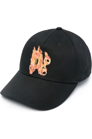 Palm Angels Akcesoria, Mężczyzna, Czarny, ONE SIZE, Bawełna, Czapka z daszkiem z płonącym monogramem Logo