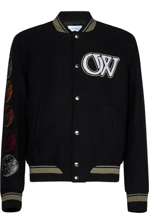 OFF-WHITE Kurtki, Mężczyzna, Czarny, M, Wełna, Kurtka Bomberka Varsity z Fazami Księżyca