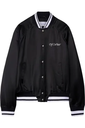 OFF-WHITE Kurtki, Mężczyzna, Czarny, M, Satyna, Czarna kurtka bomberka z satynowym wykończeniem i haftowanym logo