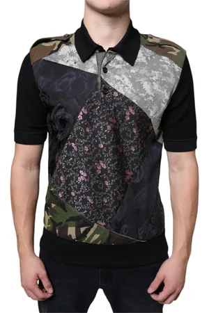 Dolce & Gabbana Koszulki, Mężczyzna, Wielobarwność, M, Nylon, Jedwabne Polo z kamuflażem i patchworkiem