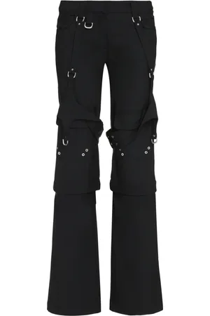 OFF-WHITE Spodnie, Kobieta, Czarny, S, Bawełna, Spodnie Cargo z Ozdobnymi Klamrami