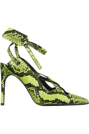 OFF-WHITE Buty, Kobieta, Zielony, 36 EU, Skóra, Żółto-Fluo Czółenka ze Skóry Cielęcej z Wężowym Printem
