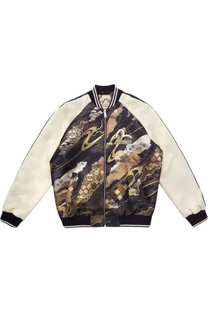 Evisu Kurtki, Mężczyzna, Wielobarwność, M, Brocade Souvenir Kamon Applique Niebiesko-Złota Kurtka