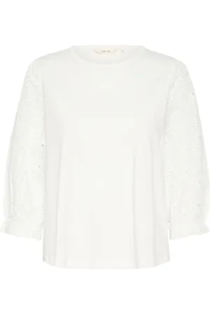Cream Bluzki, Kobieta, Biały, L, Biała T-shirt Top z 3/4 Rękawami