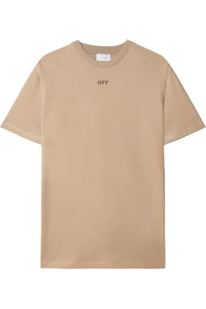 OFF-WHITE Koszulki, Mężczyzna, Beżowy, S, Bawełna, Bawełniany T-shirt Off Stitch