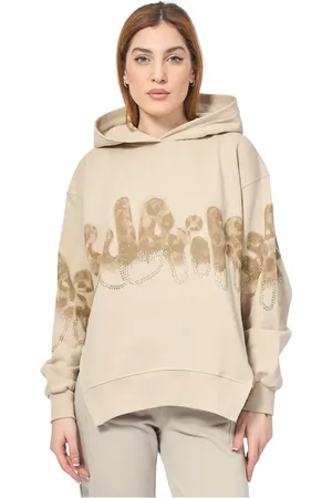 DISCLAIMER Bluzy, Kobieta, Beżowy, L, Beżowy sweter z kapturem z bawełny