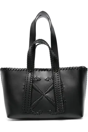 OFF-WHITE Torebki, Kobieta, Czarny, ONE SIZE, Skóra, Czarna torba typu tote z motywem strzał