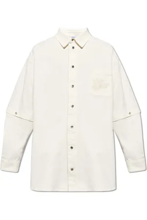 OFF-WHITE Koszule, Mężczyzna, Beżowy, M, Bawełna, Koszula dżinsowa z logo