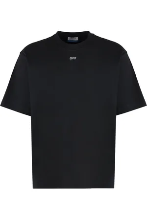 OFF-WHITE Koszulki, Mężczyzna, Czarny, S, Bawełna, Bawełniany T-shirt z Prążkowanym Dekoltem