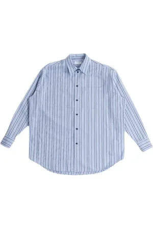 OFF-WHITE Koszule, Mężczyzna, Niebieski, M, Bawełna, Błękitna koszula w paski z bawełny poplinowej