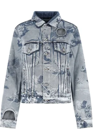OFF-WHITE Kurtki, Kobieta, Szary, S, Bawełna, Kurtka jeansowa z nadrukiem