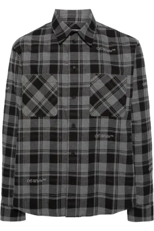 OFF-WHITE Koszule, Mężczyzna, Szary, S, Bawełna, Bawełniana koszula z haftowanym logo