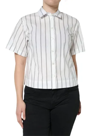 Dolce & Gabbana Bluzki, Kobieta, Biały, XS, Polo w paski z krótkimi rękawami