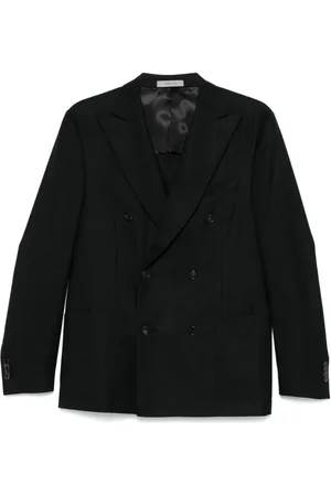 corneliani Kurtki, Mężczyzna, Czarny, XL, Czarny Wełniany Blezer Dwurzędowy Kurtka