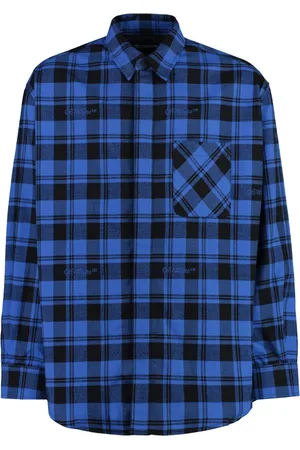 OFF-WHITE Koszule, Mężczyzna, Niebieski, S, Bawełna, Bawełniana koszula wierzchnia w kratę
