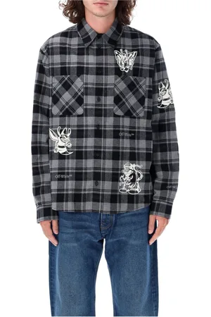 OFF-WHITE Koszule, Mężczyzna, Czarny, M, Bawełna, Koszula Flanelowa Character Check