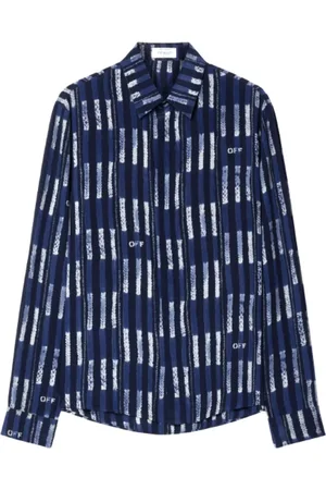 OFF-WHITE Koszule, Mężczyzna, Niebieski, S, Koszula z jedwabiu z nadrukiem logo