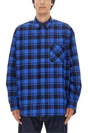 OFF-WHITE Koszule, Mężczyzna, Niebieski, L, Bawełna, Koszulka Casual z Nadrukiem