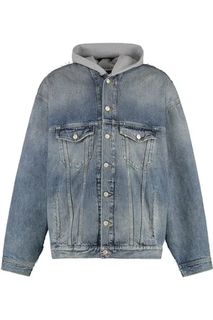 Balenciaga Kurtki, Mężczyzna, Niebieski, M, Len, Zniszczona Kurtka Dżinsowa z Logo