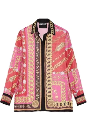 VERSACE Bluzki, Kobieta, Różowy, M, Przezroczysta koszula z wzorem klasyczny kołnierz zapięcie na guziki