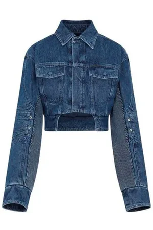 OFF-WHITE Kurtki, Kobieta, Niebieski, S, Bawełna, Kurtka jeansowa motocyklowa z dziurami