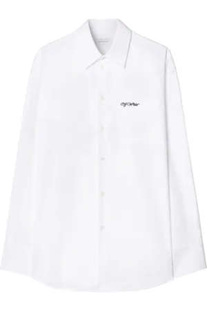 OFF-WHITE Koszule, Mężczyzna, Biały, M, Bawełna, Biała koszula bawełniana z haftowanym logo