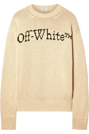 OFF-WHITE Swetry, Mężczyzna, Beżowy, L, Bawełna, Sweter Bibliofila