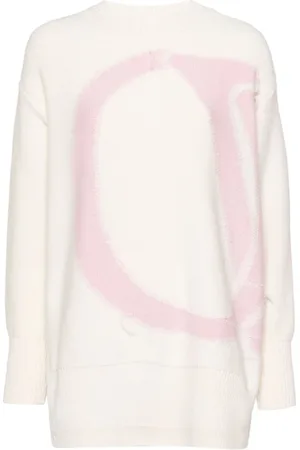 OFF-WHITE Swetry, Kobieta, Biały, M, Wełna, Natural Logo Maxi Różowy Sweter
