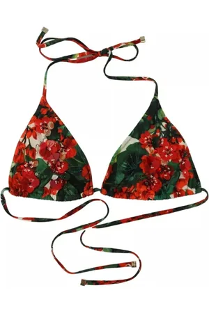 Dolce & Gabbana Stroje kąpielowe, Kobieta, Wielobarwność, M, Nylon, Geranium Halter Beachwear Bikini Top